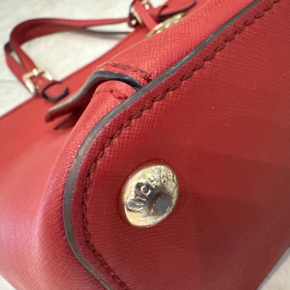 Michael Kors Jet Set Tote Purse RED MK Saffiano Leather Handbag Purse 12x11x5 - Picture 8 of 16